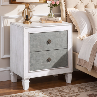 Sunvega Rustic Grey and Weathered White 2-Drawer Nightstand with Felt Liner