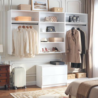 Sunvega White Wall Mounted Wood Closet System with Heavy-Duty Bracket and Modular Units