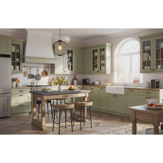 Sunvega Cashew Cement Top Kitchen Island with Hickory Veneers and Drawer
