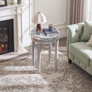 Sunvega Diamond-Cut Round Mirror Breakfast Table with Tempered Glass Top for Small Spaces