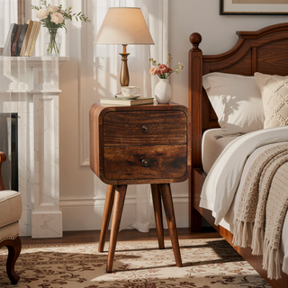 Sunvega Grey Washed Solid Mango Wood Nightstand with 2 Drawers and Nordic Legs