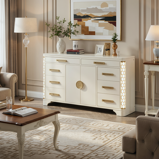 Sunvega Jasmine 8-Drawer Dresser with Side LED Lighting and Gold Accent Drawer Pulls