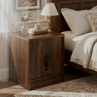 Sunvega Mango Wood Grain Nightstand with Motion Sensor LED Lights and USB Outlets