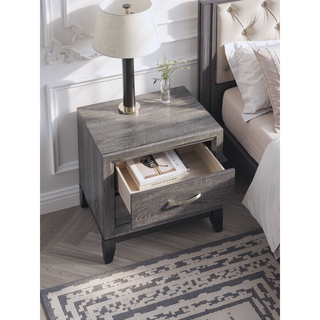 Sunvega White Laminate Nightstand with Wood Grain Detailing and Two Spacious Drawers