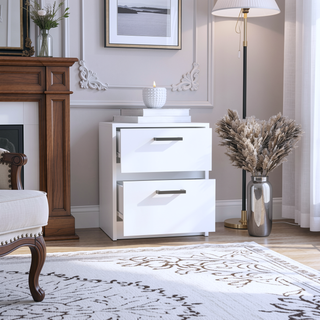 Sunvega 2 Drawer Nightstand with Metal Handles for Bedroom or Living Room