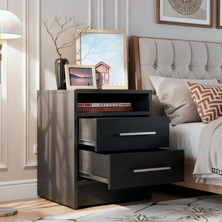 Sunvega Light Gray Nightstand with Two Spacious Drawers and Top Shelf for Bedroom