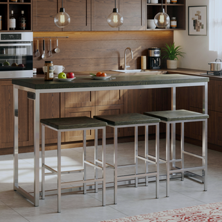 Sunvega Dark Oak and Chrome 4-Piece Counter Height Table Set with Stools and Outlet
