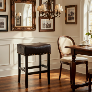 Sunvega Brown Bonded Leather Saddle Seat Backless Counter Stools Set of 2