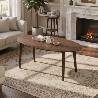 Sunvega Mid Century Modern Solid Wood Walnut Oval Dining Table for Kitchen