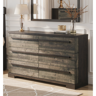 Sunvega Modern Ebony Gray Finish Wooden Six Drawer Dresser for Bedroom