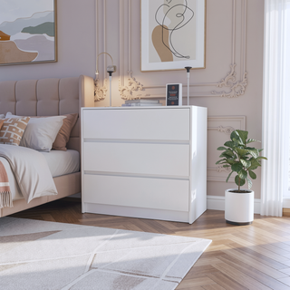 Sunvega Modern 3 Drawer Dresser with Wood Top for Bedroom Storage