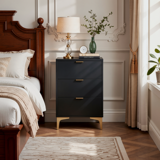 Sunvega Black and Gold 6-Drawer Dresser with Durable Metal Handle and Base