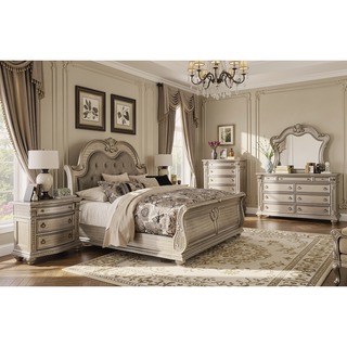 Sunvega Silver Finish European Design Nightstand with Genuine Marble Top