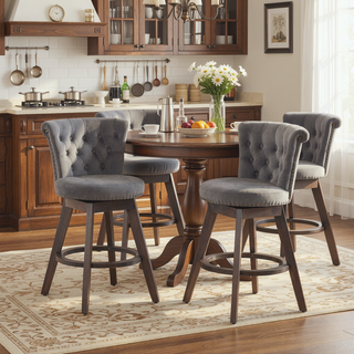 Sunvega 360° Swivel Bar Stools Set of 2 with Back and Hand - Tufted Button Trimmed Edges