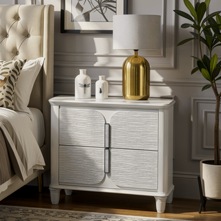 Sunvega Pearl White Finish Luxury Glam 2-Drawer Wooden Bedroom Nightstand