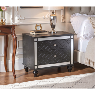 Sunvega Glam Style 2 Drawer Nightstand with Mirror Plating and Tapered Legs