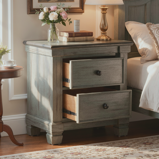 Sunvega Transitional Rustic Nightstand with 2 Dovetail Drawers Flat Knobs