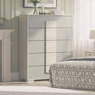 Sunvega Contemporary White Wash Stone Gray French Dovetail Drawer Chest with Wood Panels