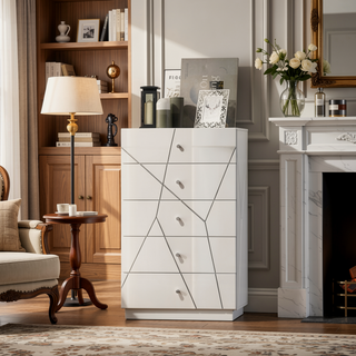 Sunvega Ultra Modern White Finish Nightstand with 2 Drawers and Embossed Lines Design