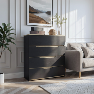 Sunvega Superior Top Four Spacious Drawers Dresser in Black Wengue Light Oak Finish