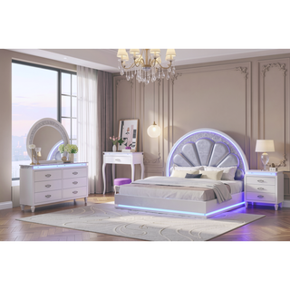 Sunvega Luxurious LED Night Stand with Felt Lined Drawers in Milky White