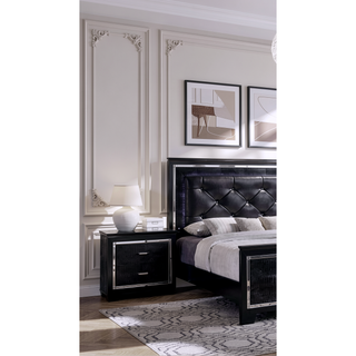 Sunvega Contemporary White High Gloss Lacquer Nightstand with Chrome Handles and USB Charger