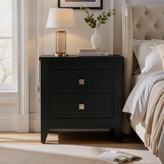 Sunvega Modern Nightstand with Two Drawers and Four Legs in Black Wengue Finish