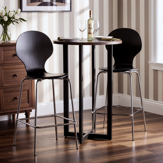 Sunvega Burnt Oak Bistro Table with Black Metal Frame for Small Spaces