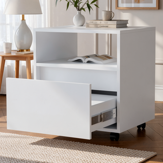Sunvega White 1-Drawer Nightstand with Smooth Rolling Casters and Spacious Top Surface