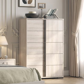 Sunvega Contemporary White Wash Chest with Vertical Chrome Handles and French Dovetail Drawers