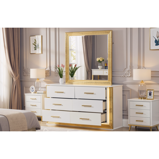 Sunvega Gold Finish Wood Dresser with LED Mirror for Bedroom Decor