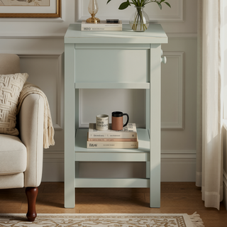 Sunvega Antique White Distressed Finish Nightstand with Faux Keyhole Accent