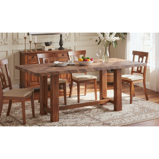 Sunvega Brown Finish Rectangular Dining Table with Thick Acacia Wood Top