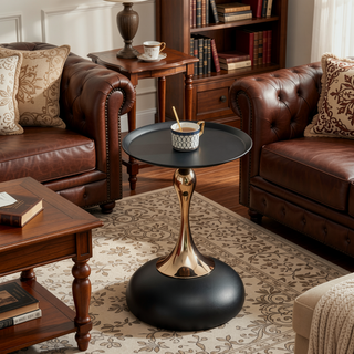Sunvega Gold Finish Metal Small Round Side Table for Living Room or Bedroom