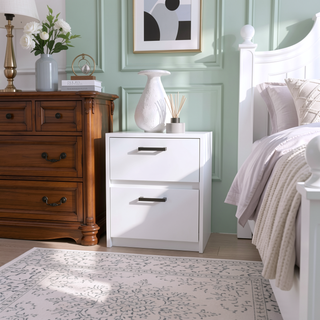 Sunvega Modern White 2-Drawer Nightstand with Metal Handles for Bedroom Storage