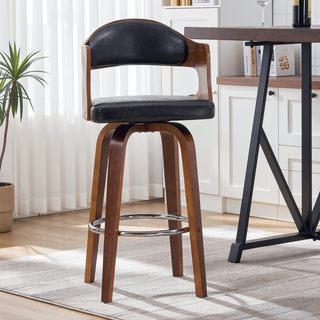 Sunvega Medieval Retro Golden 27-Inch Swivel Barstool with Black Leather Seat