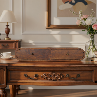 Sunvega Timeless Elegance Solid Wood Floating London Console with 2-Drawers in Chestnut Brown