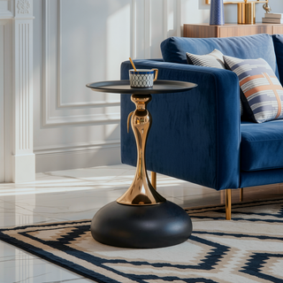 Sunvega Gold Finish Metal Small Round Side Table for Living Room or Bedroom