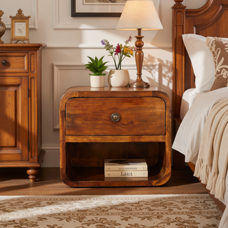 Sunvega Solid Mango Wood Wall Mounted Nightstand with Drawer and Open Slot