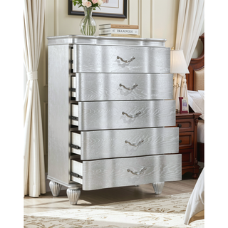Sunvega Silver Landmark Traditional Style 5-Drawer Chest With Metal Pulls