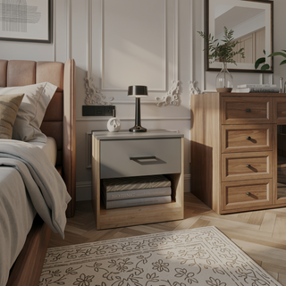 Sunvega Modern Natural Oak Nightstand with Drawer and Open Shelf for Bedroom