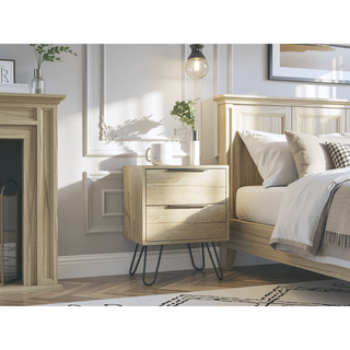 Sunvega Modern Black Wengue Finish Nightstand with Two Drawers and Hairpin Legs