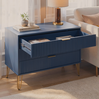 Sunvega Modern Glam Dresser with Gold Metal Handles and Splayed Legs for Bedroom