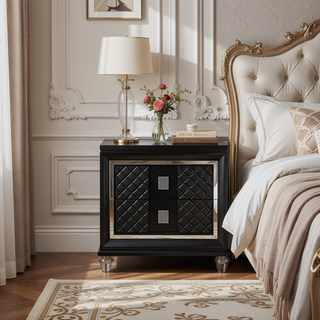 Sunvega Modern Metallic Grey Nightstand with Two Drawers and Sleek Acrylic Legs