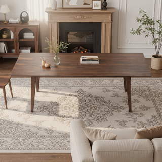 Sunvega Mid-Century Modern Solid Wood Dining Table with Beveled Edges Brown Stain Finish