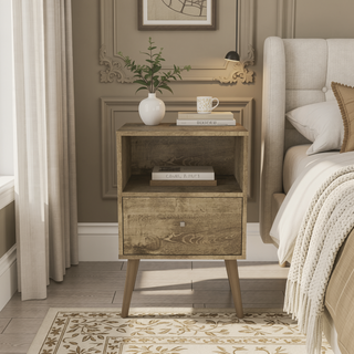 Sunvega Modern Nightstand with Drawer and Cubby for Bedroom or Living Room