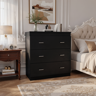 Sunvega Black Wengue Finish Three Drawer Dresser with Metal Handles