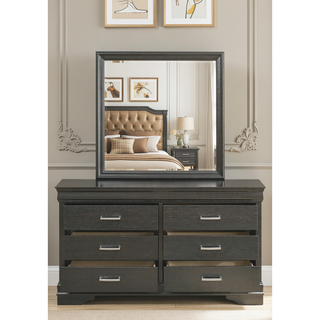 Sunvega Modern 6 Drawer Dresser with Wood Finish and Slat System for Bedroom