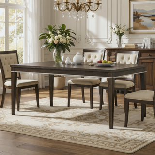 Sunvega Contemporary Gray Wood Dining Table with Elegant Trim for Six