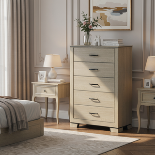 Sunvega Modern Design Queen Size Bed with LED Light Headboard and Weathered Gray Finish